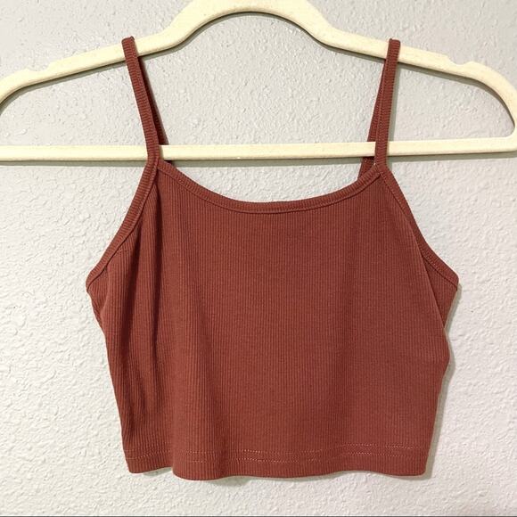 Shein Burnt Orange Ribbed Crop Tank Top Womens XS Boxy Fit Athletic Blouse - Picture 1 of 5